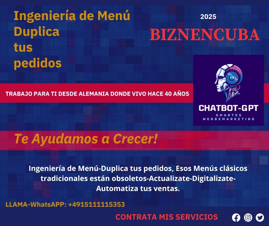 Ingeniería de Menú-Duplica tus pedidos's foto | IMPERIO WEB |  BizneCubano